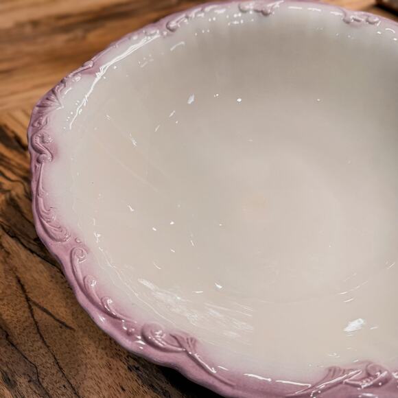 Vintage Victorian Style Glazed White Porcelain Wash Basin w Gorgeous Purple Rim - Picture 2 of 8